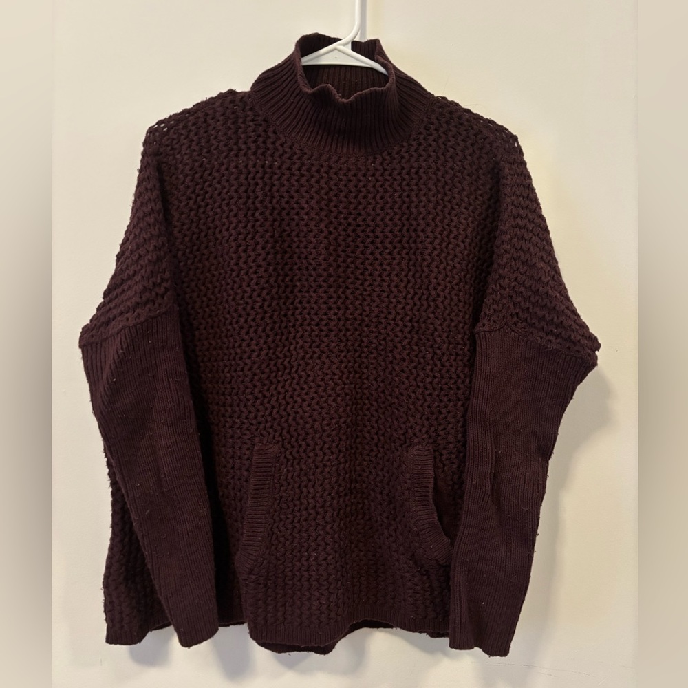 LOFT Brown Cowl Neck Sweater with Textured Knit